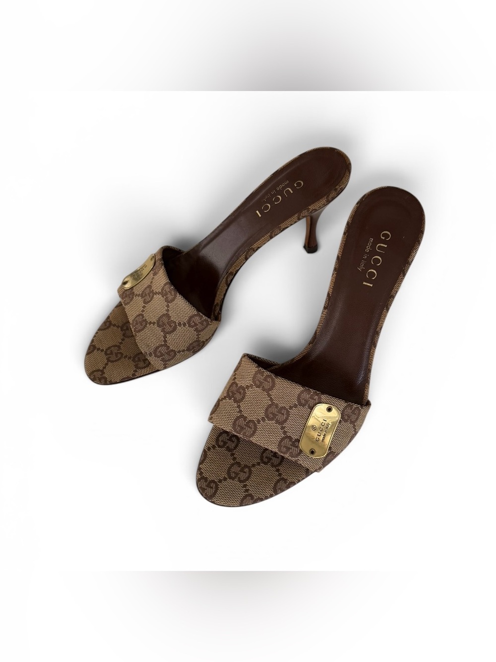 Vintage Gucci by Tom Ford Beige GG Monogram Mules Heels / Size 37.5 - Picture 2 of 13